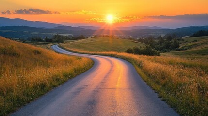 Sunset Road Trip through Rolling Hills