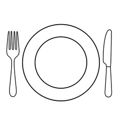 plate, fork and knife sketch 