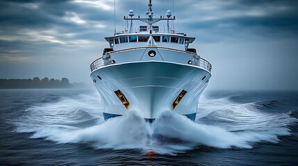 Majestic Yacht Sailing Through Misty Waters