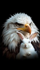 Obraz premium Eagle and Rabbit A Symbolic Portrait of Strength and Gentleness Against a Black Backdrop