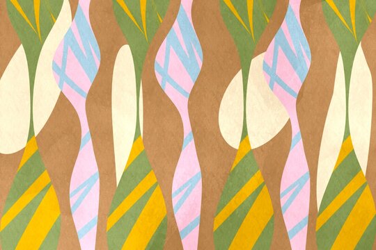 Abstract pattern with pink, green, and golden color tones