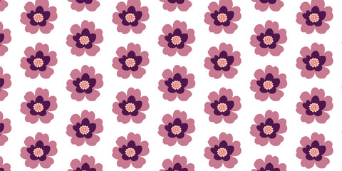 Seamless Floral Pattern with Pink Blossoms on White Background – Elegant Botanical Design