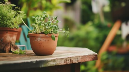 Rustic Charm of Potted Herbs in a Garden Setting