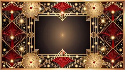 Gatsby Style Golden Frame with Red Sunburst Design
