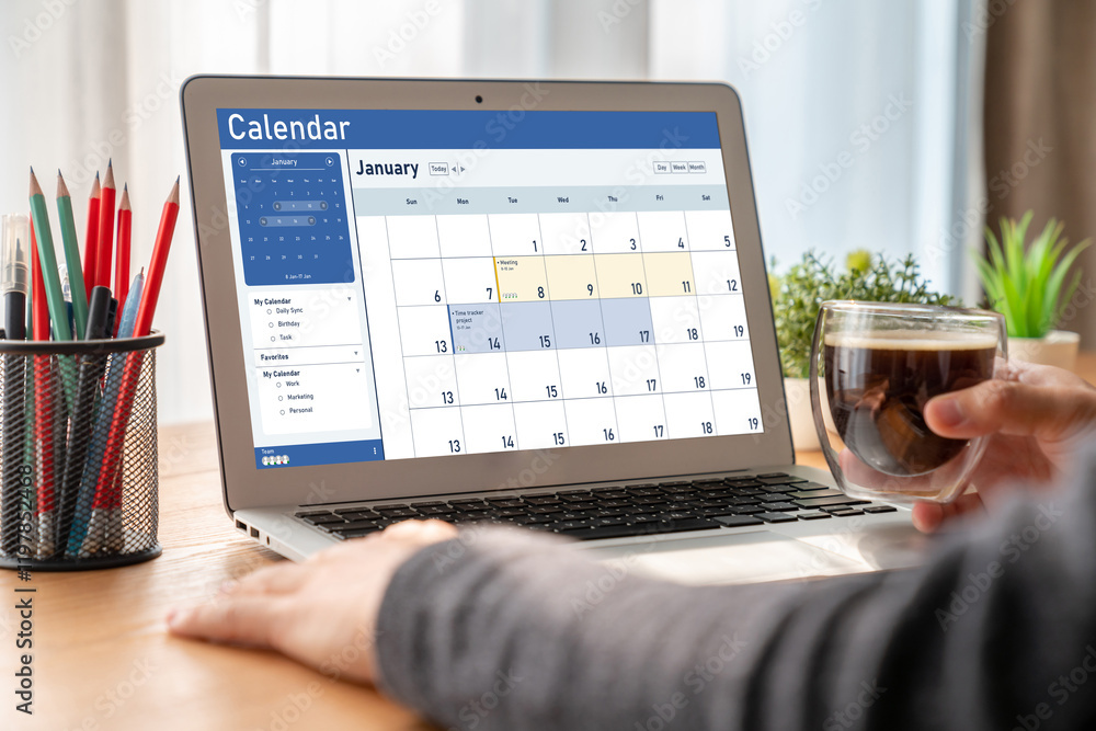 Poster calendar on computer software application for schedule planning for personal organizer and online bu