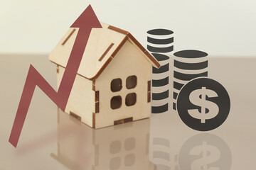 concept of high demand for real estate. increase energy efficiency of housing. rise in house...