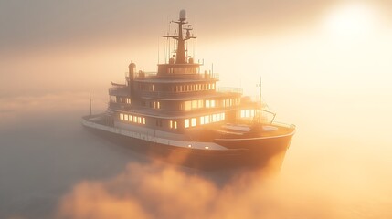 Luxury Yacht Sailing Through Misty Sunrise