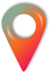 Location marker with transparent background and shadow, gradiente, green, orange, pink.