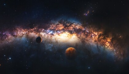 Obraz premium Majestic Milky Way Galaxy with Two Planets in the Vast Cosmic Expanse