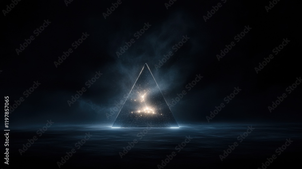 Poster a black and white image of a triangle with a light inside of it