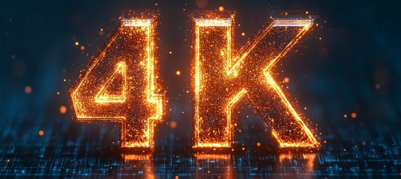 Fiery 4K Resolution Symbol Glowing On A Futuristic Digital Background With Binary Code
