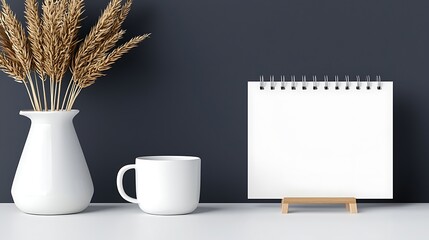 Minimalist Desk Mockup with Blank Calendar