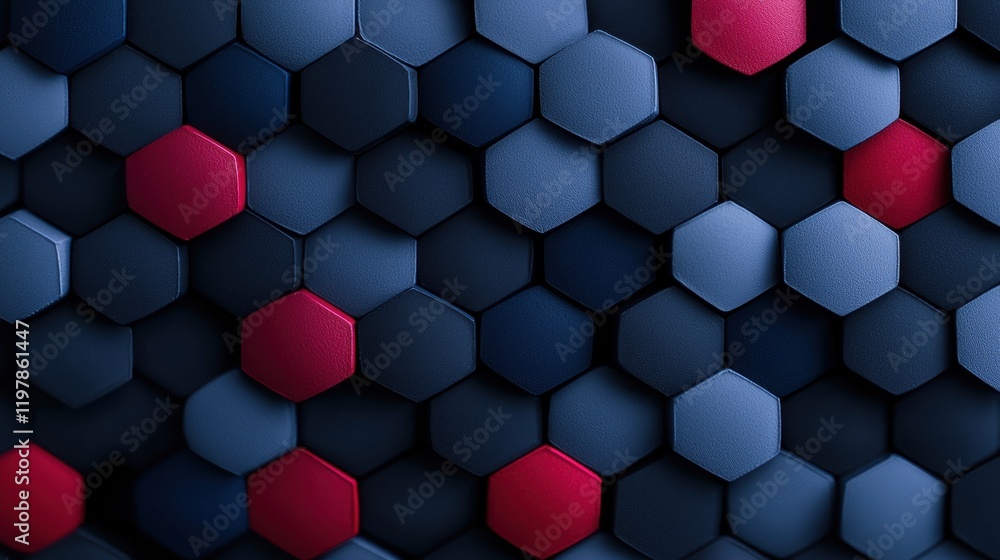 Poster a close up of a blue and red hexagonal pattern
