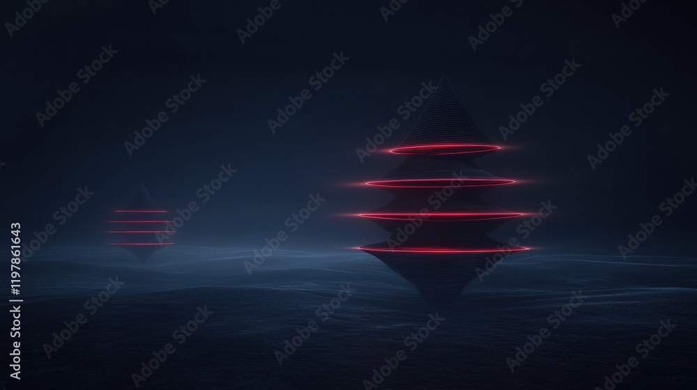 Poster a dark sky with two red objects in the foreground
