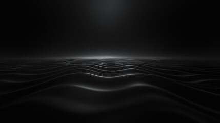 A black and white image of a dark ocean with waves