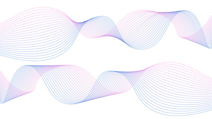 Vector curvy abstract line art wavy flowing dynamic colorful white background in concept music or sound, wave, wind, information flow