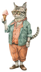 PNG A cat carry an ice-cream cone clothing art illustration.