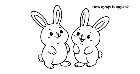 Obraz premium Cute cartoon bunnies in black and white outline. Coloring Page