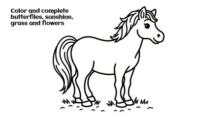 Fototapeta premium Cute horse coloring page for children's activity