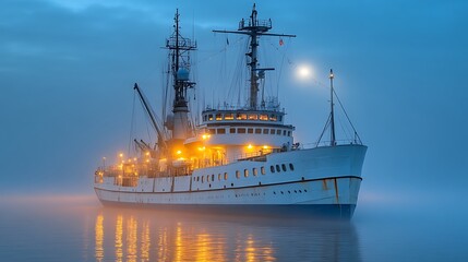 Naklejka premium Majestic Ship Illuminated in Morning Mist