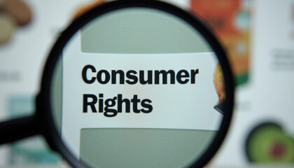 Consumer rights under magnifying glass with blurred background for educational concept