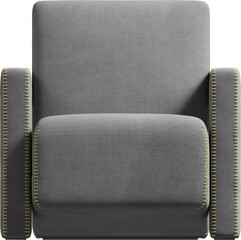 Front view of modern gray upholstered armchair