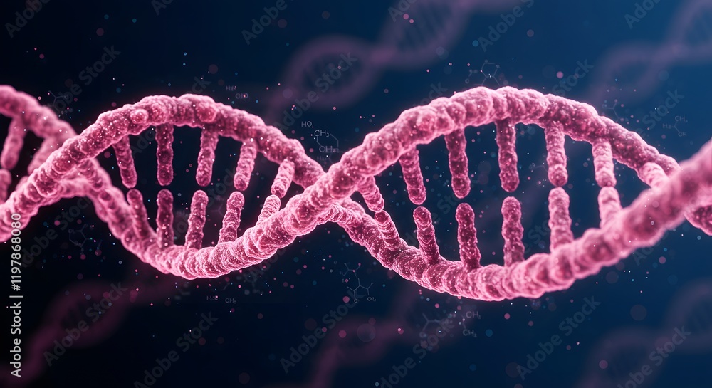 Poster pink and red dna strand glowing in biological molecular abstract scientific environment depicting ge