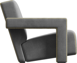 Side view of modern gray upholstered armchair
