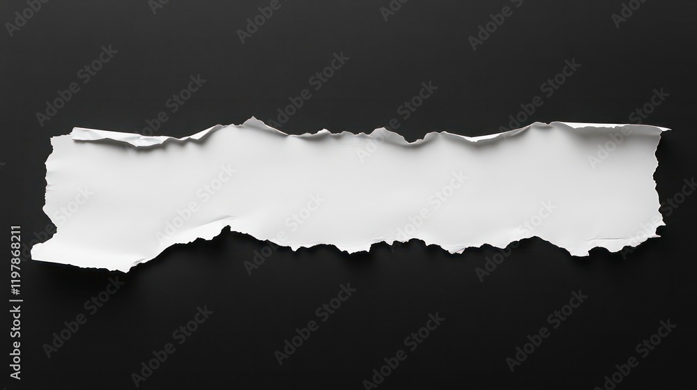 Poster torn white paper strip on black background; space for text.