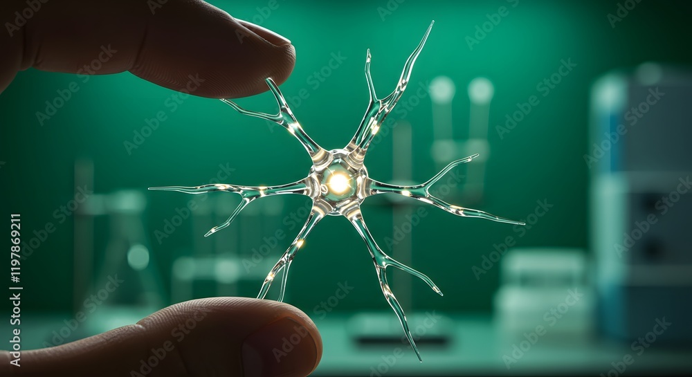 Poster conceptual neuron design in laboratory setup symbolizing innovation in neural research and advanceme