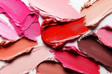 Image of Big amount of fresh lipstick smears of different colors. Texture for background usage
