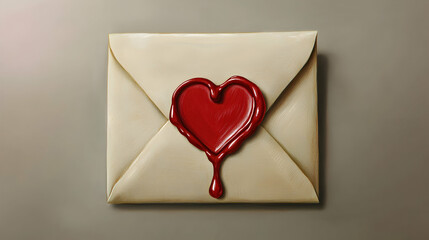 Handdrawn envelope sealed with a wax heart for Valentine's Day