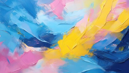 Vibrant Swirling Abstraction A Colorful Chaos of Blue, Yellow, and Pink Strokes Creating an Energetic Artistic Masterpiece