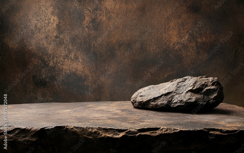 Poster photo of a flat rock surface on a dark brown background for product display with space above. web ba