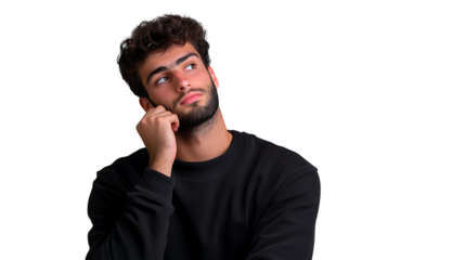 Handsome man thinking on transparent background