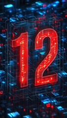 Glowing Digital 3D Number 12 on an Abstract Background, Suggesting a Futuristic Technological Theme