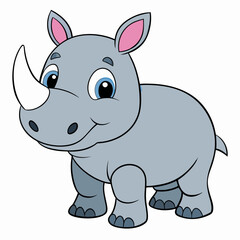 Fototapeta premium Cute cartoon rhinoceros isolated on white background. Side view. Vector illustration.