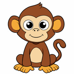 Obraz premium Cute cartoon monkey chimpanzee isolated on white background. Front view. Vector illustration.