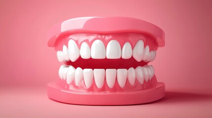 Obraz premium Pink dental model with perfect, healthy, white teeth.