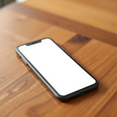 blank phone on wood table