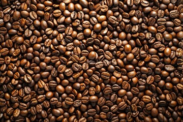 Fototapeta premium Photo of Big pile of fresh roasted coffee beans. Food photo for backdrops or recipes