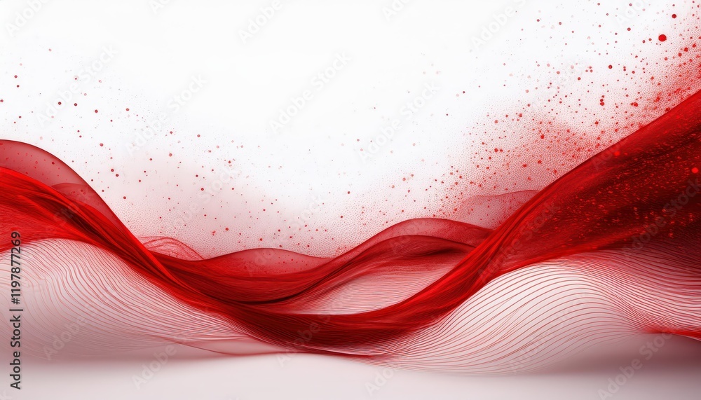 Poster vibrant red waves and particles blurred on white background a modern abstract expression of energy a