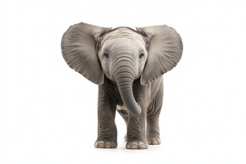 Fototapeta premium Young elephant calf, frontal view, isolated on white.