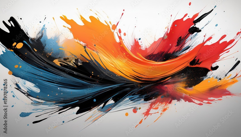 Poster vibrant and abstract splash of color amidst black grunge a striking isolated piece, fusing texture a