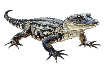 Naklejka premium Detailed illustration of a young alligator, black and tan scales.