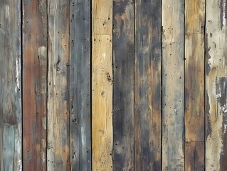 Rustic reclaimed wood wall with a distressed finish, showcasing natural imperfections and a vintage aesthetic.