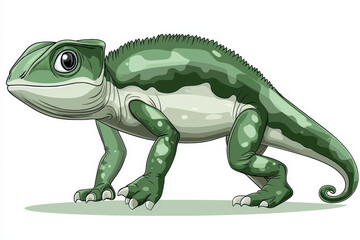 Obraz premium Green chameleon illustration, side profile, detailed scales and large eyes.