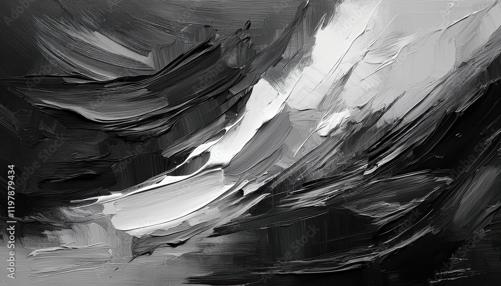 Poster striking monochrome texture of black and white paint strokes creating a captivating abstract backgro