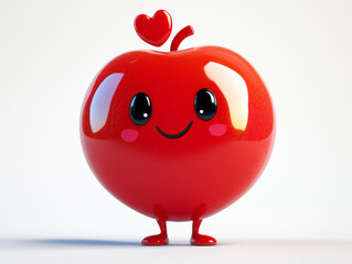 Fototapeta premium Happy red fruit character with hearts.