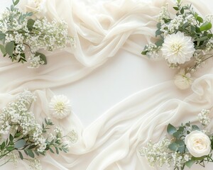 Soft White Flowers on Ivory Fabric – Minimalist Wedding Decor Inspiration